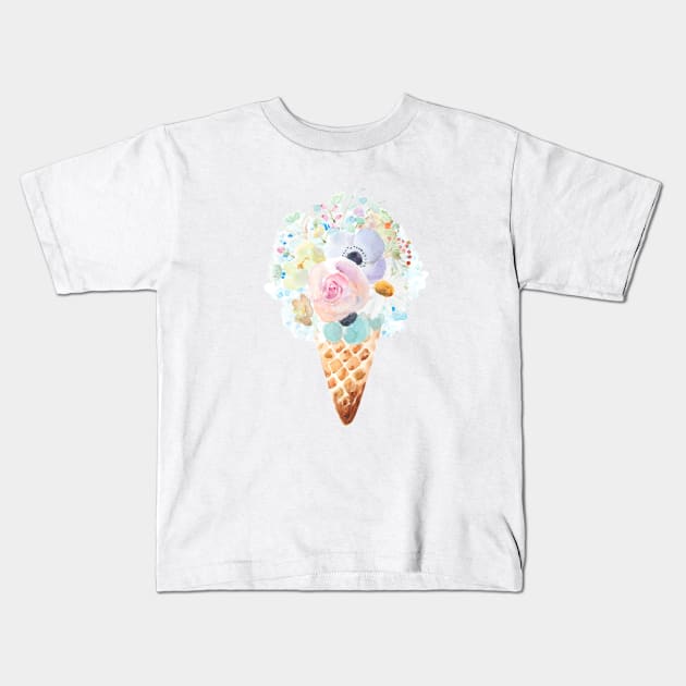 sweet  flowers cone watercolor Kids T-Shirt by colorandcolor